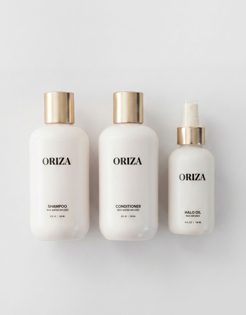 THE RITUAL SET: RICE WATER SHAMPOO, CONDITIONER & HALO HAIR OIL