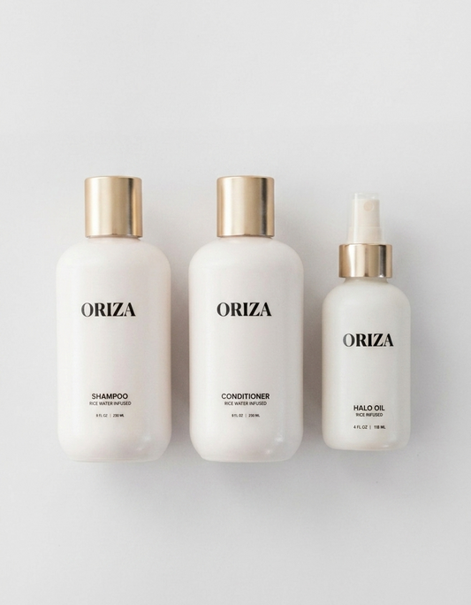 THE RITUAL SET: RICE WATER SHAMPOO, CONDITIONER & HALO HAIR OIL