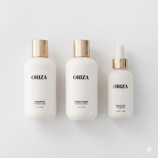 THE RITUAL SET: RICE WATER SHAMPOO, CONDITIONER & HALO HAIR OIL